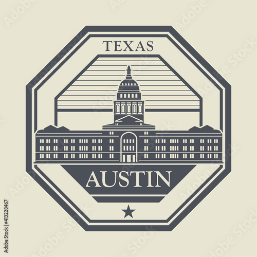 Stamp or label with words Austin, Texas