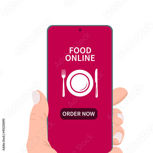 Food online on smartphone.Food odering isolated on white background.Vector illustrator. photo