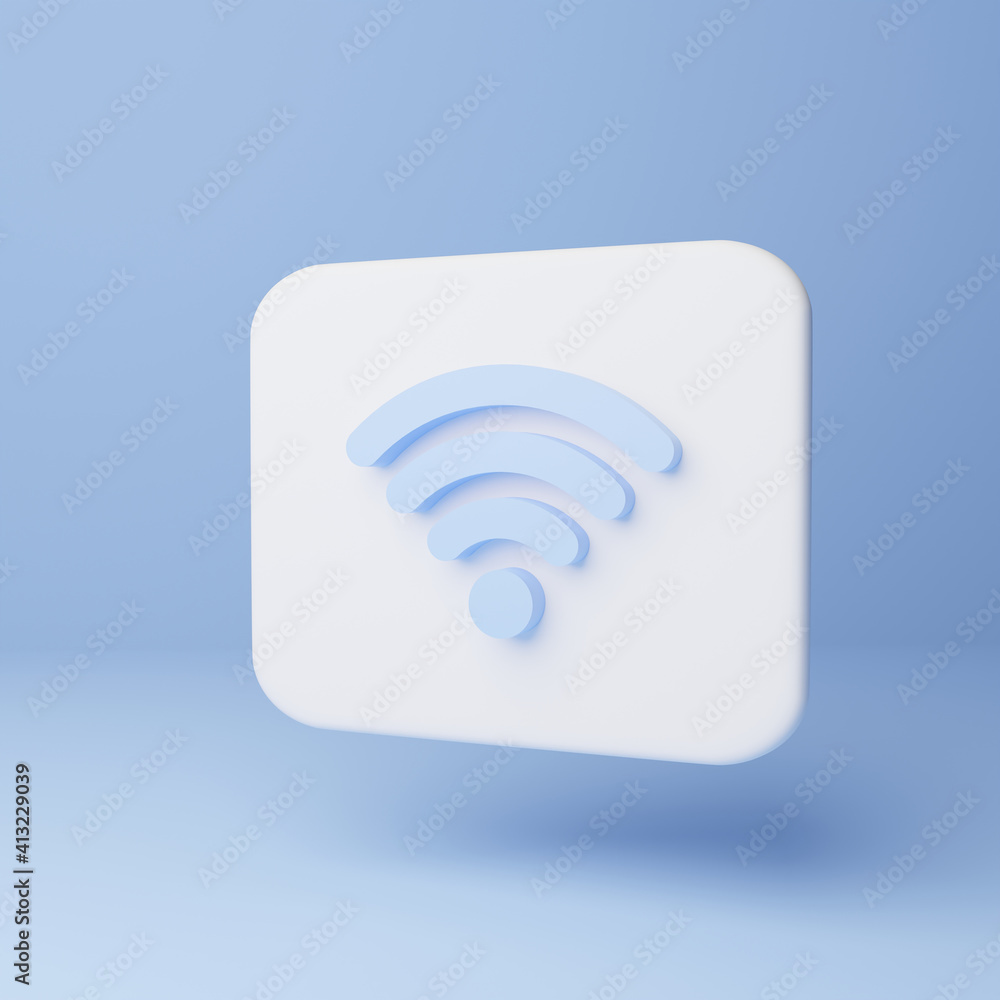 Wifi icon isolated on blue background . 3d rendering Wifi icon isolated on blue background . 3d rendering