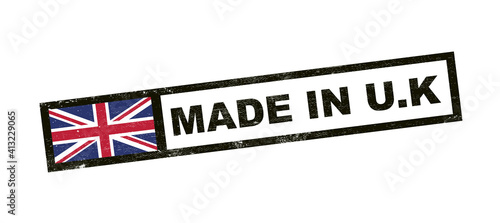 Made in UK. Vector label with grunge flag of United Kingdom and Northern Ireland.