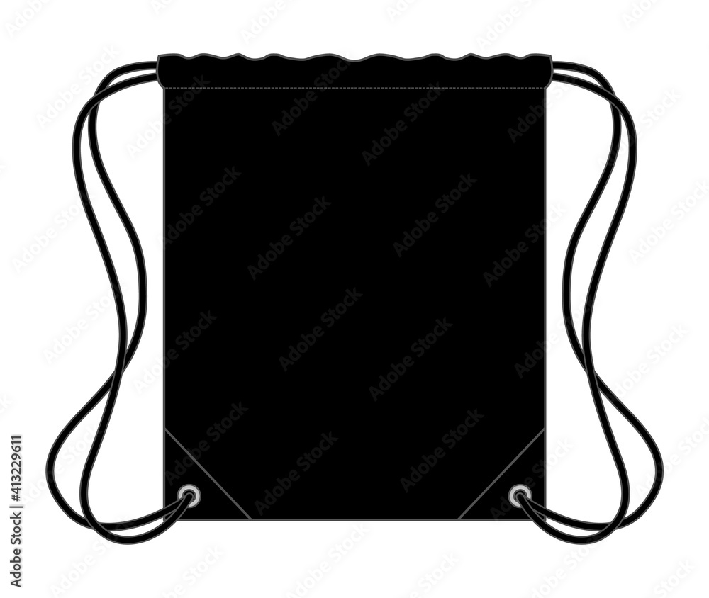Blank Black Drawstring Bag Template on White Background, Vector File Blank Black Drawstring Bag Template on White Background, Vector File