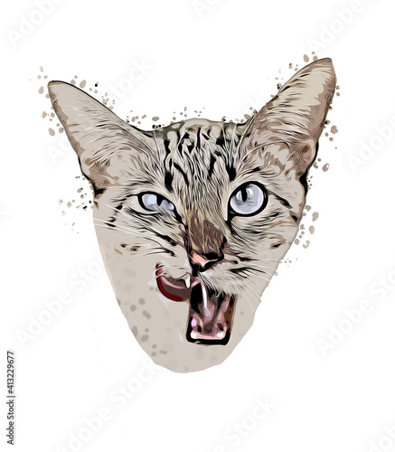 Kunstvoll gemalte Katze Streck Zunge raus. Die Katze guckt etwas verteilt. 