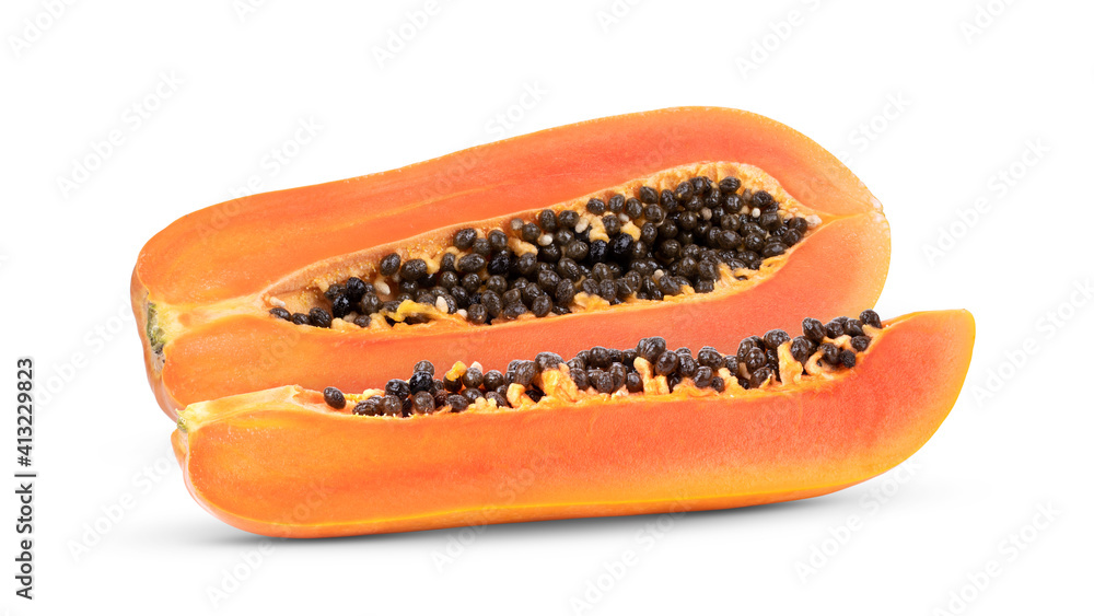 slices of sweet papaya on white background slices of sweet papaya on white background