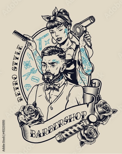 Vintage barbershop label