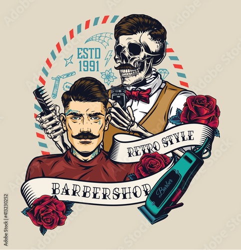 Colorful barbershop vintage emblem