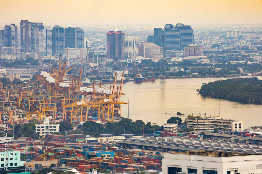 Port Authority of Thailand at Chao Phraya River for logistics and shipping industry concept