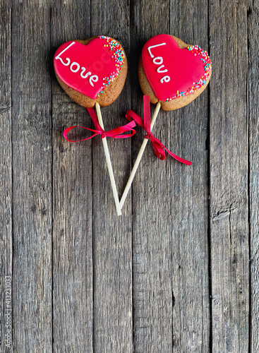 red two hearts cookies valentine's day