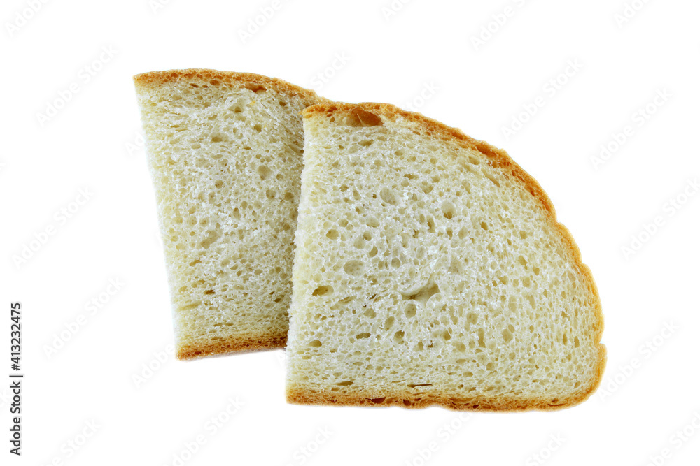 Two slices of bread on a white background. Two slices of bread on a white background.