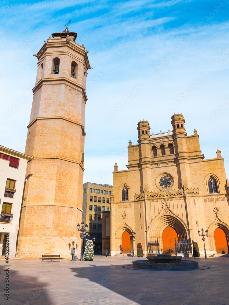 Castellón de la Plana, Valencian Community, Spain (Costa del Azahar). Co-cathedral of Saint Mary or the Church of Santa Maria la Mayor (Concatedral de Santa María) and El Fadri tower.