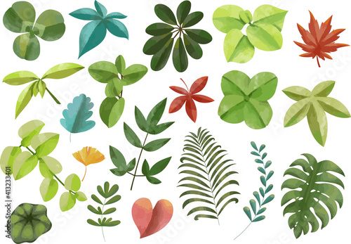 シックな色合いのリーフ・植物のセット　線画無し　　ベクター素材
