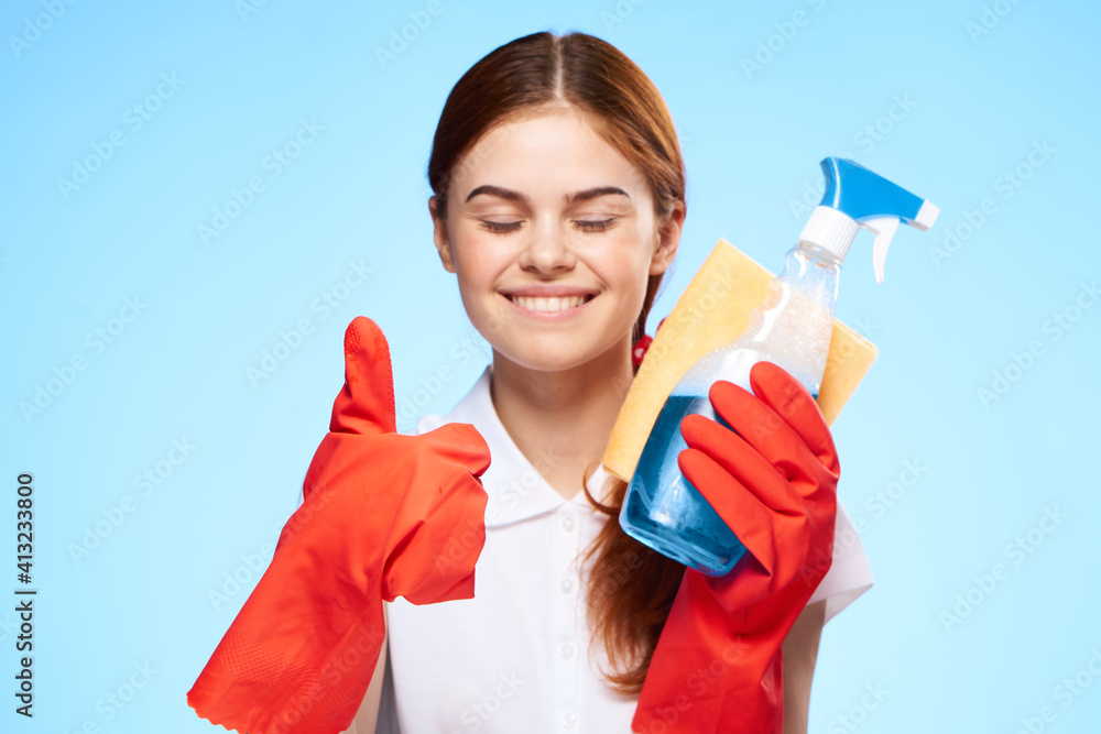 cleaning lady wearing rubber gloves detergents housework service professional cleaning lady wearing rubber gloves detergents housework service professional