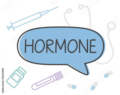 hormone written in speech bubble and medical icons- vector illustration