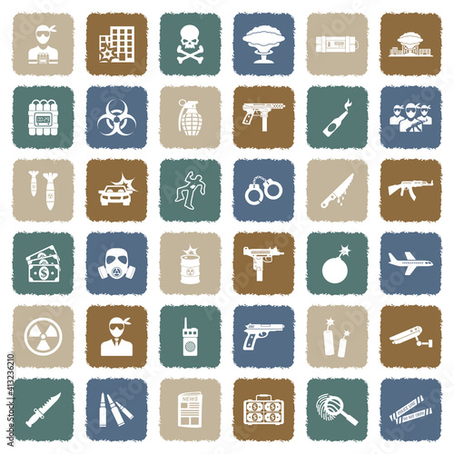 Terrorist Icons. Grunge Color Flat Design. Vector Illustration.