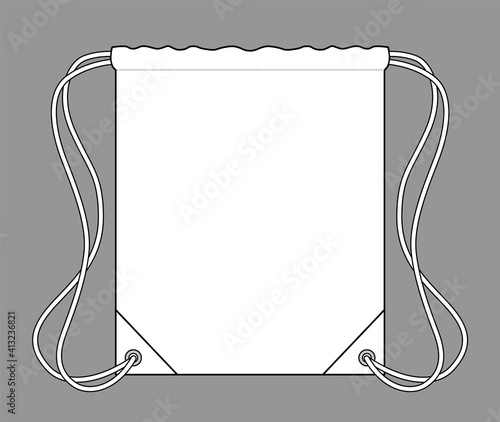 Blank White Drawstring Bag Template on Gray Background, Vector File