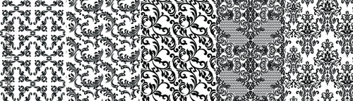 Set of Oriental vector damask patterns for greeting cards and wedding invitations.