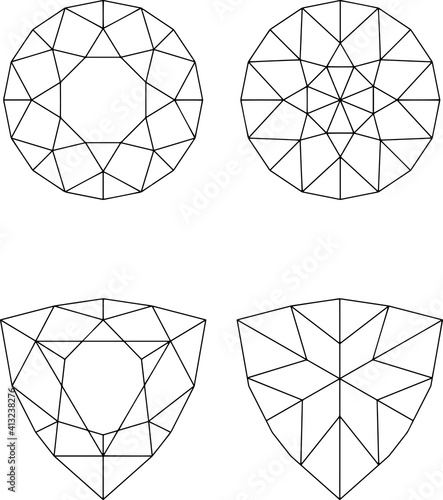 宝石のカットの線画セット　　ベクター素材