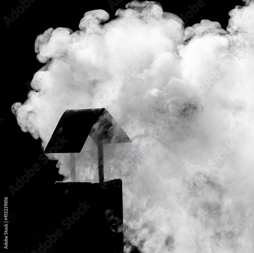 White smoke from the chimney. Background