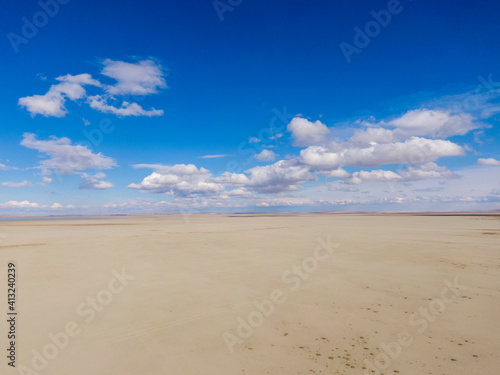 Lake dried because of the global warming. 