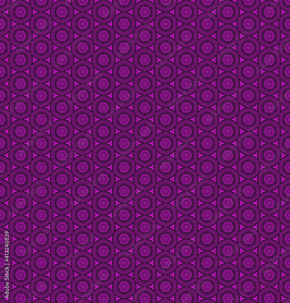 Purple circles and other polygons on a seamless canvas