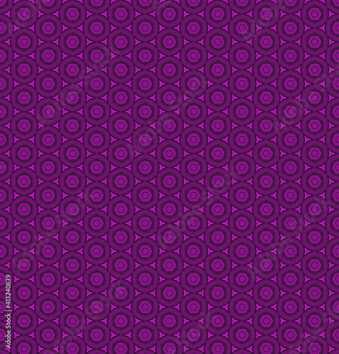 Purple circles and other polygons on a seamless canvas