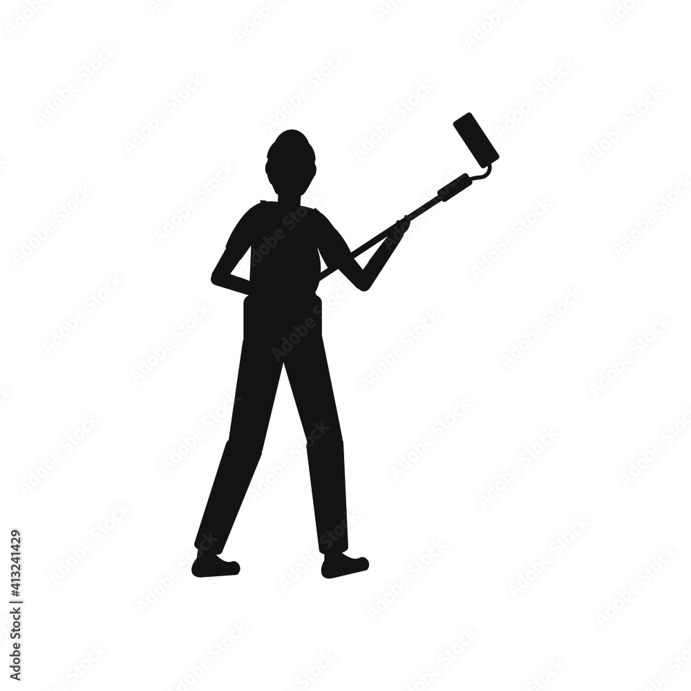 painter painting wall with roller painter painting wall with roller
