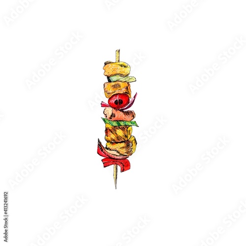 Meat skewer. Hand painted illustration. White background