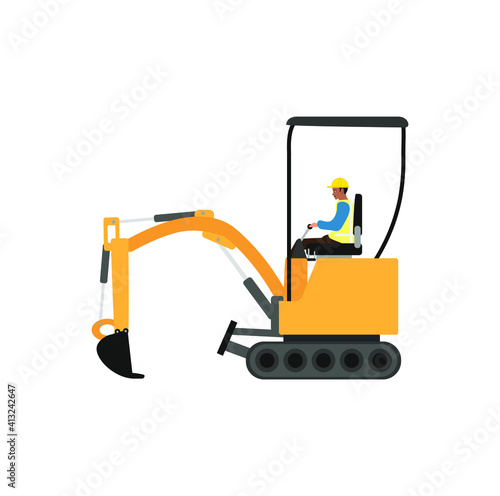male worker working with mini excavator