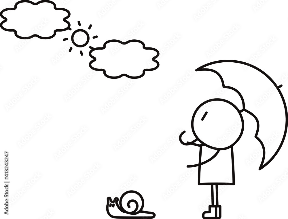 傘を持ってカタツムリと一緒に梅雨の晴れ間を見上げる人のベクターイラスト性別なし 傘を持ってカタツムリと一緒に梅雨の晴れ間を見上げる人のベクターイラスト性別なし