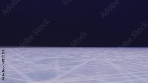 3d render Hockey Puck Drop animated puck drops from above and hits ice with two stick