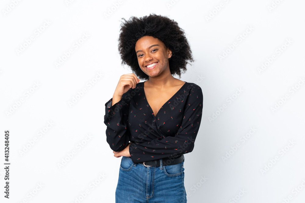 Young African American woman isolated on white background laughing Young African American woman isolated on white background laughing