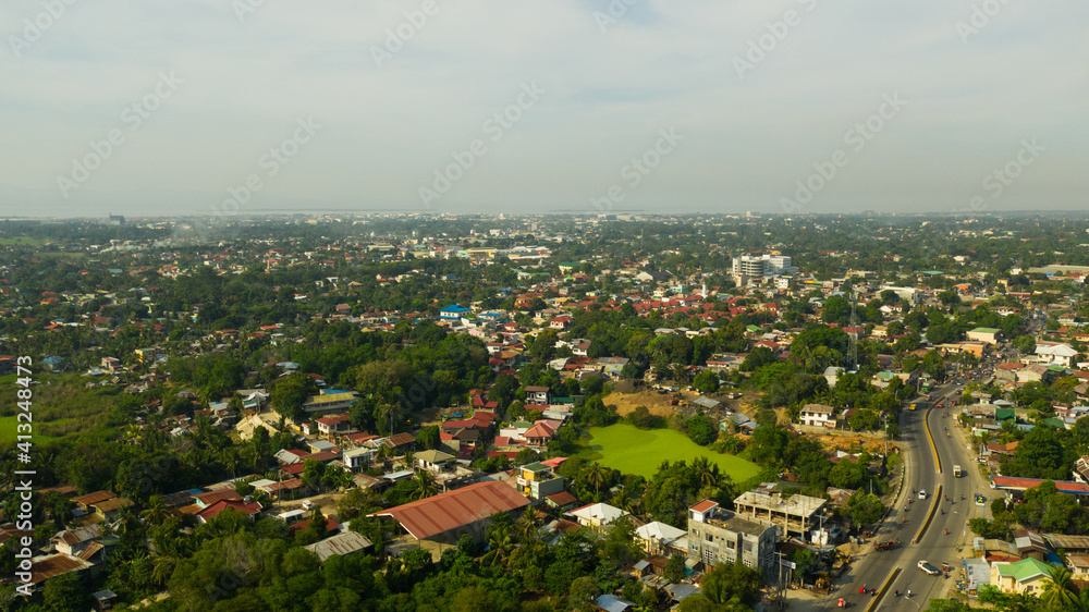 Fototapeta premium Aerial view of Zamboanga city on the island of Mindanao.A major commercial city with a seaport in the Philippines.