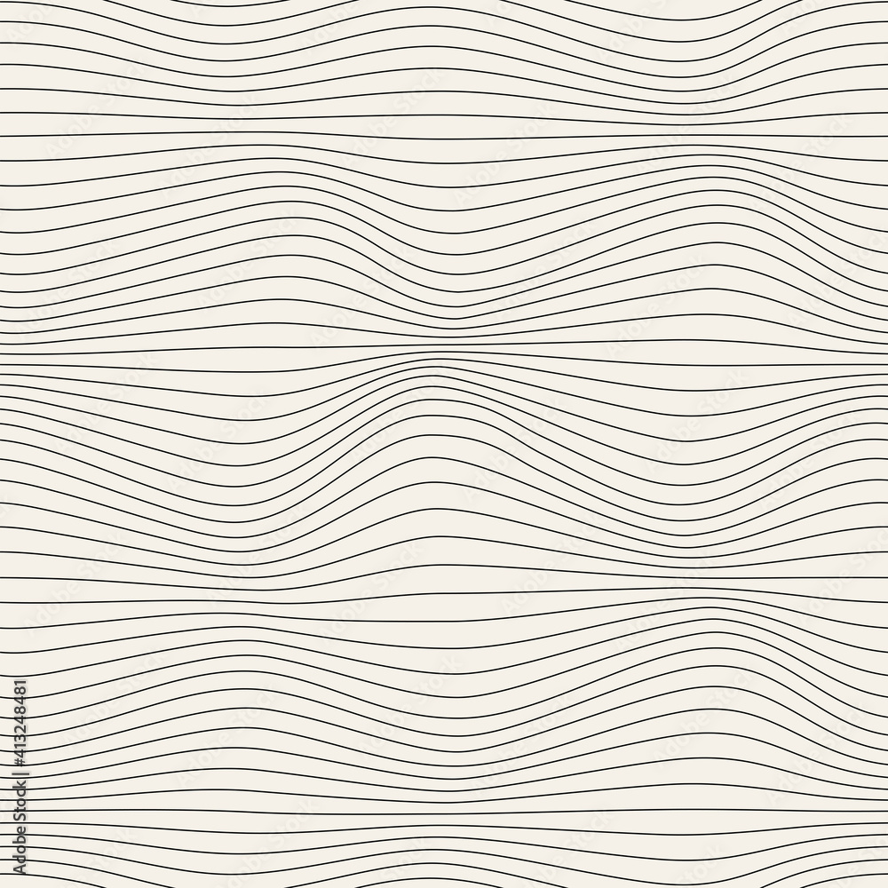 Vector seamless pattern. Abstract monochrome linear texture. Creative background with thin wavy stripes. Decorative design with distortion effect. Can be used as swatch for illustrator Vector seamless pattern. Abstract monochrome linear texture. Creative background with thin wavy stripes. Decorative design with distortion effect. Can be used as swatch for illustrator
