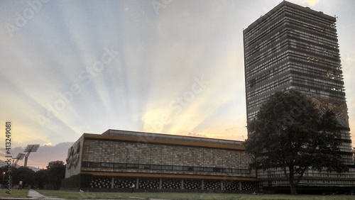 magic sunset in UNAM central campus mexico city photo