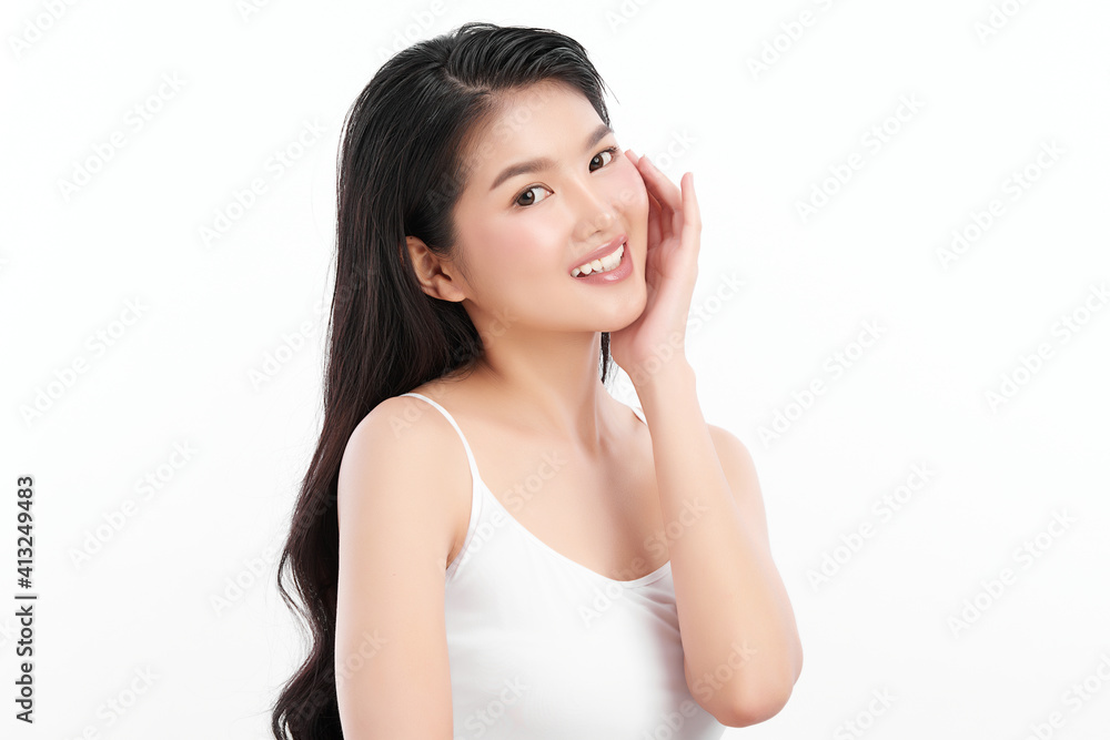 Beautiful young asian woman with clean fresh skin on white background, Face care, Facial treatment, Cosmetology, beauty and spa, Asian women portrait Beautiful young asian woman with clean fresh skin on white background, Face care, Facial treatment, Cosmetology, beauty and spa, Asian women portrait