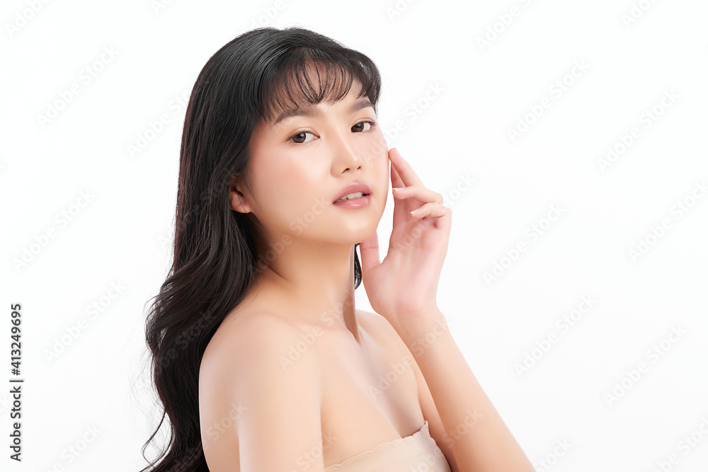 Beautiful young asian woman with clean fresh skin on white background, Face care, Facial treatment, Cosmetology, beauty and spa, Asian women portrait Beautiful young asian woman with clean fresh skin on white background, Face care, Facial treatment, Cosmetology, beauty and spa, Asian women portrait