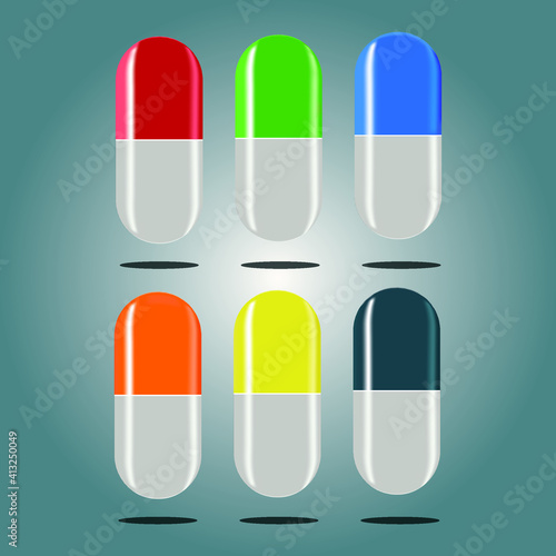 set of Capsule, health and medicine