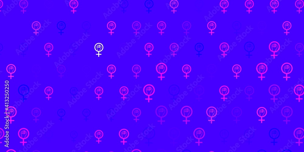 Light Purple, Pink vector pattern with feminism elements.