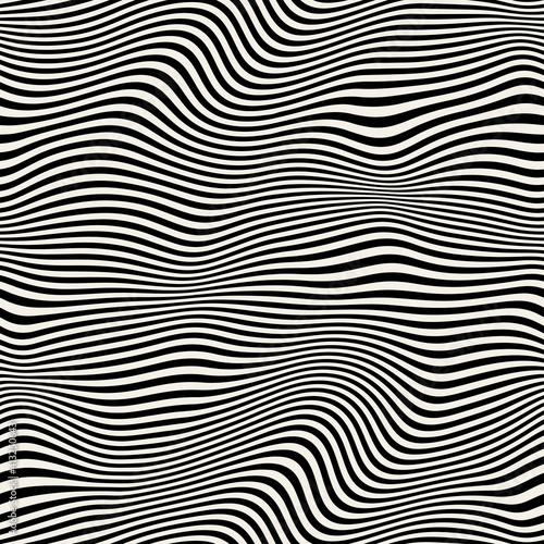 Vector seamless pattern. Abstract distorted striped texture. Monochrome curved stripes. Creative bold wavy background. Decorative design with distortion effect. Can be used as swatch for illustrator.