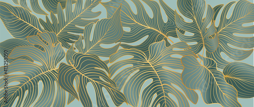 Floral leaves seamless pattern. Foliage garden background. Floral ornamenal tropical nature summer palm leaves decorative retro style wallpaper
