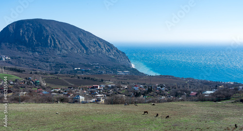 View of Ayu Dag Mountain and the Black Sea in early spring photo