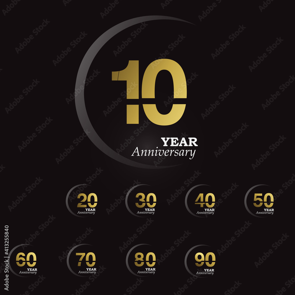 Set Year Anniversary Logo Vector Template Design Illustration gold and black Set Year Anniversary Logo Vector Template Design Illustration gold and black