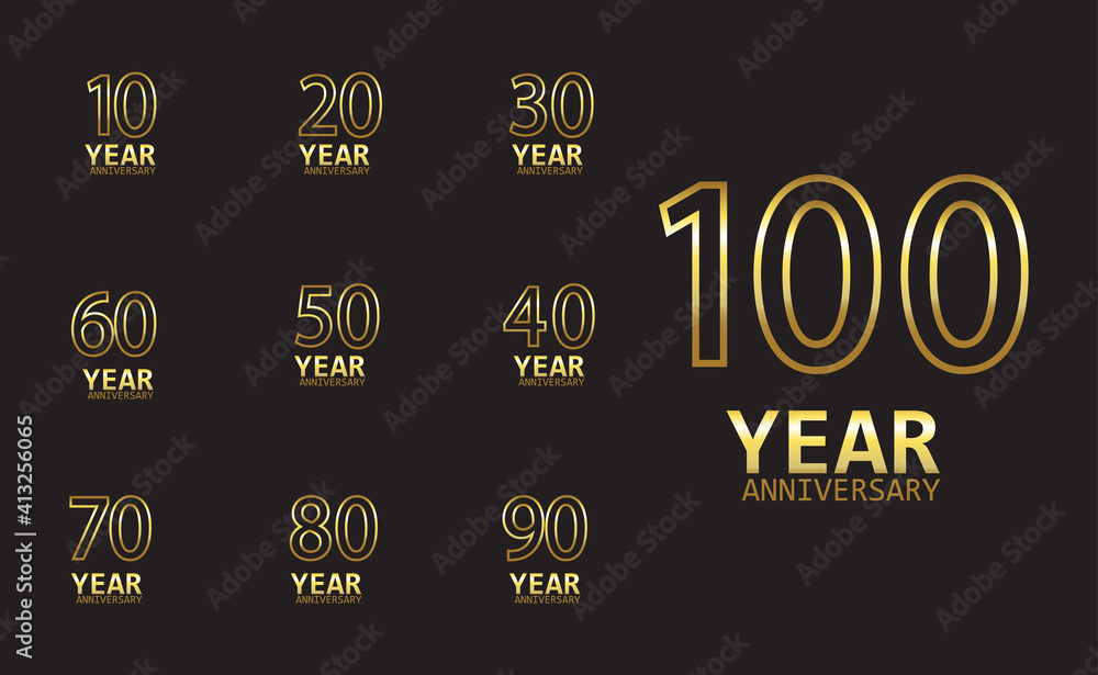 Set Year Anniversary Logo Vector Template Design Illustration gold and black Set Year Anniversary Logo Vector Template Design Illustration gold and black