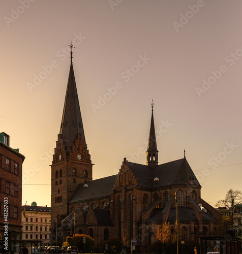 The church of St Petri in Malmö Sweden during summer sunset