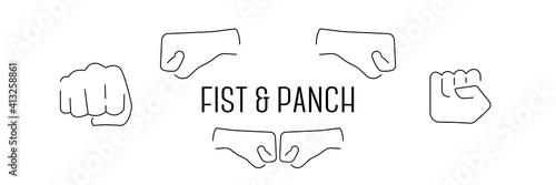 Hand gestures icons: clapping, brofisting and other. Fist bump or punch emoji line set