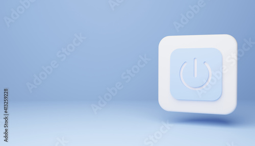 Power button symbol icon isolated on blue background . 3D Render Illustration