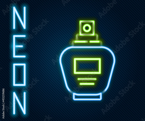 Glowing neon line Perfume icon isolated on black background. Colorful outline concept. Vector Illustration.