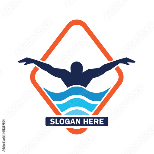 swimming logo with text space for your slogan tag line, vector illustration