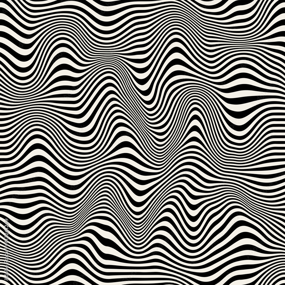 Vector seamless pattern. Abstract distorted striped texture. Monochrome curved stripes. Creative bold wavy background. Decorative design with distortion effect. Can be used as swatch for illustrator. Vector seamless pattern. Abstract distorted striped texture. Monochrome curved stripes. Creative bold wavy background. Decorative design with distortion effect. Can be used as swatch for illustrator.