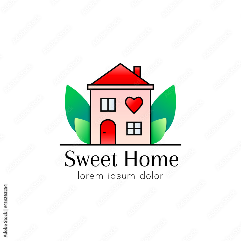 House with heart shape as home sweet home logo, icon or sign concept
