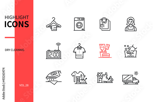 Dry cleaning - line design style icons set